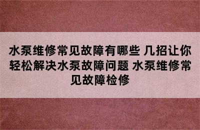 水泵维修常见故障有哪些 几招让你轻松解决水泵故障问题 水泵维修常见故障检修